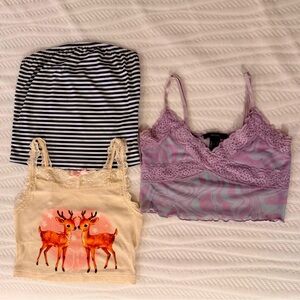 Used, set of 3 cropped tops from mixed brands (SHEIN, Forever 21)